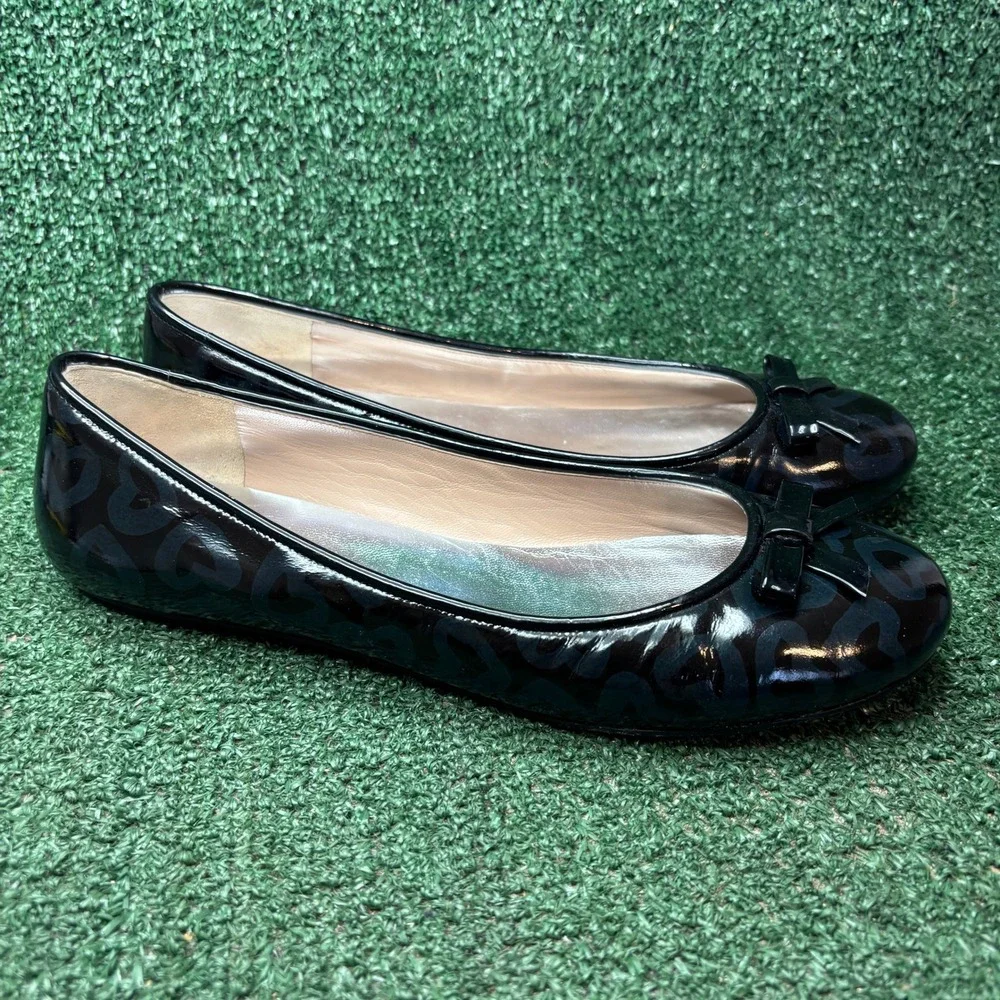 Marc By Marc Jacobs Heart Patent Leather Bow Ballet Flats Black Womens 10.5-11